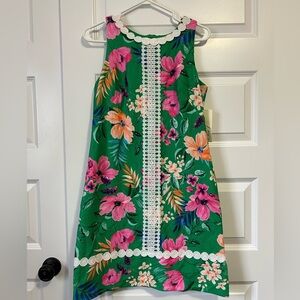 Eliza J Green Tropical Floral NWT Vacation Dress with Lace Appliqué